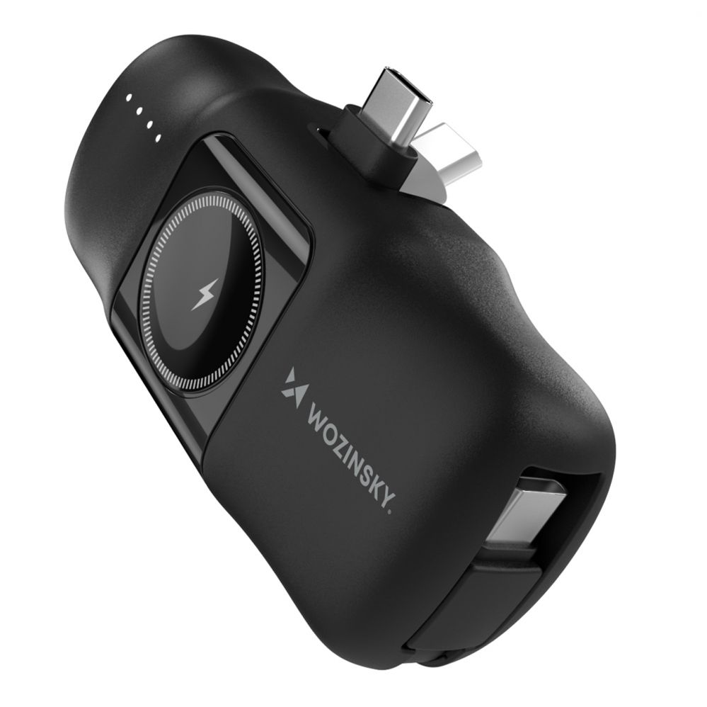 Ārējais akumulators Wozinsky Wozinsky WF16-YCS 5000mAh 15W USB-C Mini Power Bank with Built-in USB-C Cable and Apple Watch Charger - Black