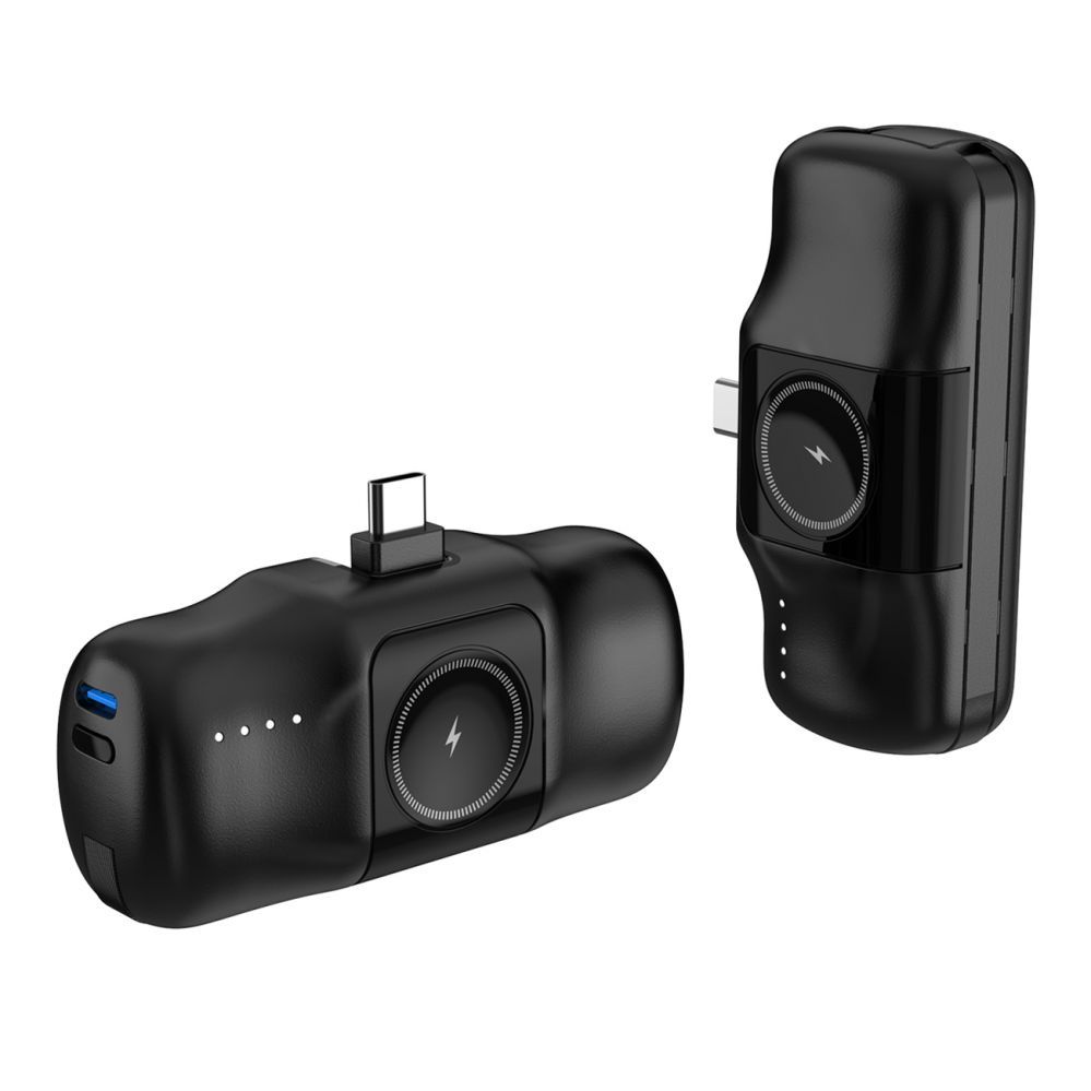 Ārējais akumulators Wozinsky Wozinsky WF16-YCS 5000mAh 15W USB-C Mini Power Bank with Built-in USB-C Cable and Apple Watch Charger - Black