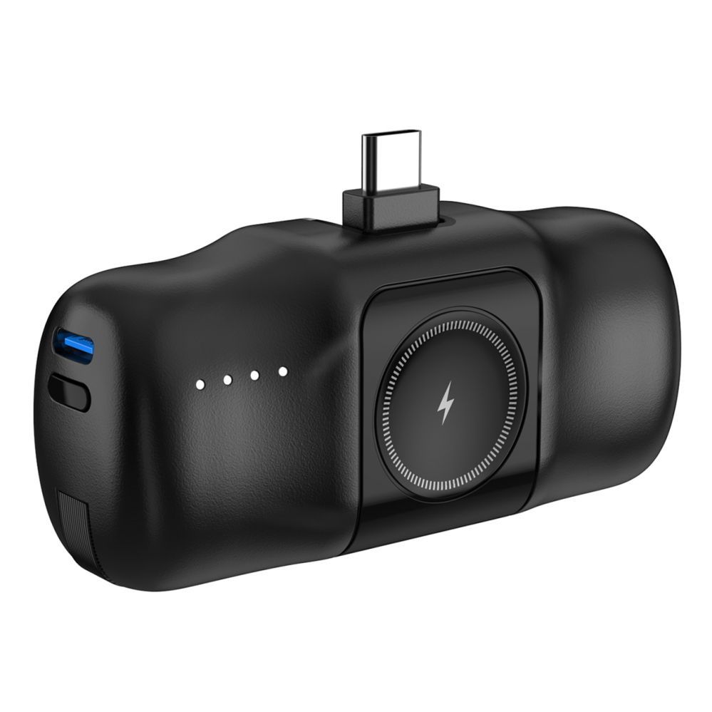 Ārējais akumulators Wozinsky Wozinsky WF16-YCS 5000mAh 15W USB-C Mini Power Bank with Built-in USB-C Cable and Apple Watch Charger - Black