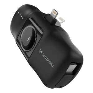 Väline aku Wozinsky  WF16-YLS 5000mAh 15W Lightning Mini Power Bank with Built-in USB-C Cable and Apple Watch Charger - Black 