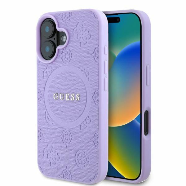 Tagakaaned Guess Guess Saffiano Peony Classic Logo MagSafe iPhone 16 Case - Purple
