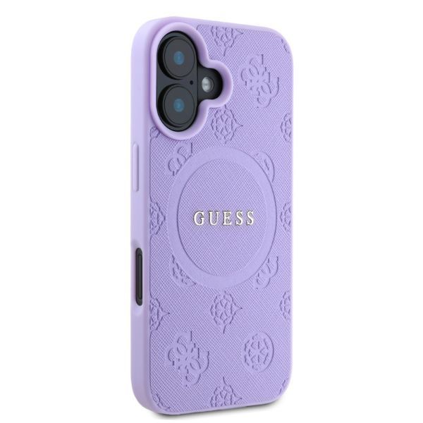 Tagakaaned Guess Guess Saffiano Peony Classic Logo MagSafe iPhone 16 Case - Purple