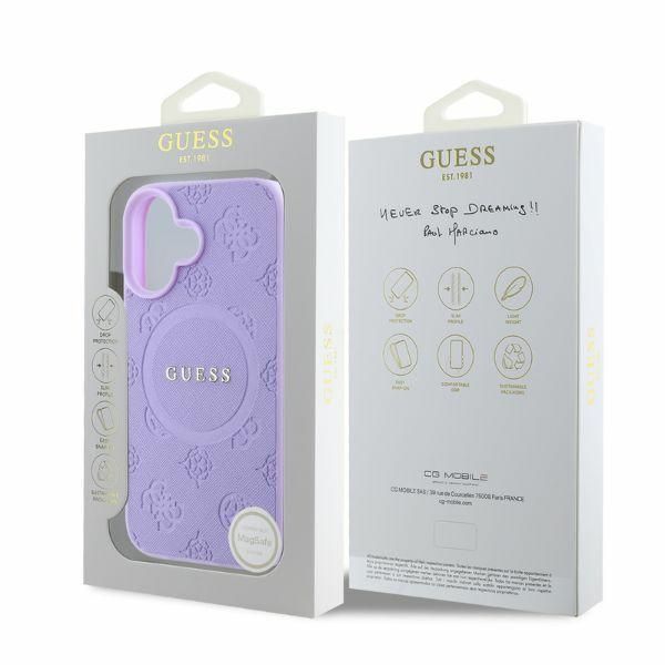 Tagakaaned Guess Guess Saffiano Peony Classic Logo MagSafe iPhone 16 Case - Purple