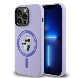 Aizmugurējais vāciņš Karl Lagerfeld  Karl Lagerfeld HC MagSafe Silicone Karl&Choupette Heads Ring Case for iPhone 14 Pro - Purple 