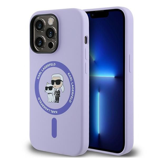 Aizmugurējais vāciņš Karl Lagerfeld Karl Lagerfeld HC MagSafe Silicone Karl&Choupette Heads Ring Case for iPhone 14 Pro - Purple