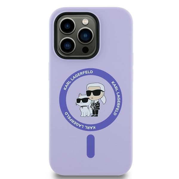 Aizmugurējais vāciņš Karl Lagerfeld Karl Lagerfeld HC MagSafe Silicone Karl&Choupette Heads Ring Case for iPhone 14 Pro - Purple