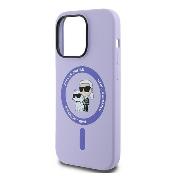 Aizmugurējais vāciņš Karl Lagerfeld Karl Lagerfeld HC MagSafe Silicone Karl&Choupette Heads Ring Case for iPhone 14 Pro - Purple