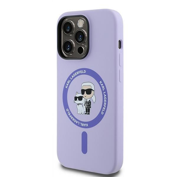 Aizmugurējais vāciņš Karl Lagerfeld Karl Lagerfeld HC MagSafe Silicone Karl&Choupette Heads Ring Case for iPhone 14 Pro - Purple