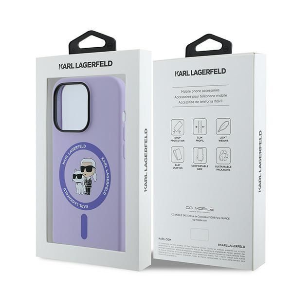 Aizmugurējais vāciņš Karl Lagerfeld Karl Lagerfeld HC MagSafe Silicone Karl&Choupette Heads Ring Case for iPhone 14 Pro - Purple