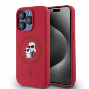 Nugarėlės dėklai Karl Lagerfeld  Karl Lagerfeld Silicone Karl&Choupette Heads Ring MagSafe Case for iPhone 15 Pro - Red 