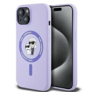 Nugarėlės dėklai Karl Lagerfeld  Karl Lagerfeld Silicone Karl&Choupette Heads Ring MagSafe iPhone 15 Case - Purple 