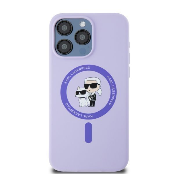 Tagakaaned Karl Lagerfeld Karl Lagerfeld Silicone Karl&Choupette Heads Ring MagSafe Case for iPhone 15 Pro Max - Purple