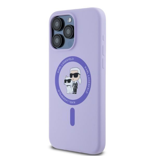 Tagakaaned Karl Lagerfeld Karl Lagerfeld Silicone Karl&Choupette Heads Ring MagSafe Case for iPhone 15 Pro Max - Purple
