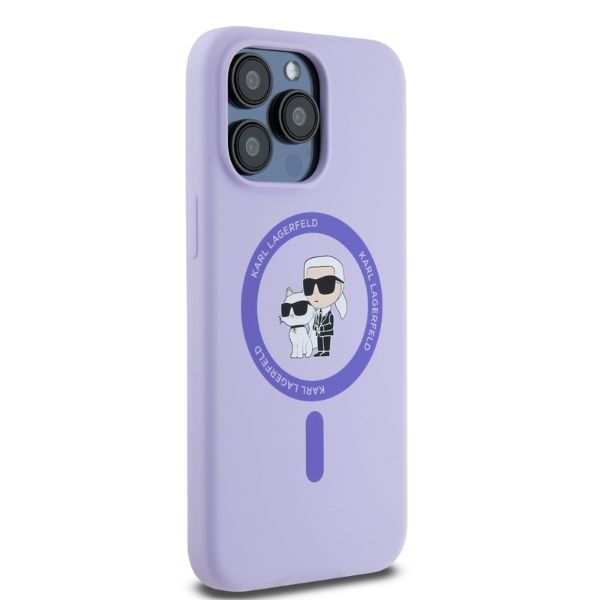 Tagakaaned Karl Lagerfeld Karl Lagerfeld Silicone Karl&Choupette Heads Ring MagSafe Case for iPhone 15 Pro Max - Purple