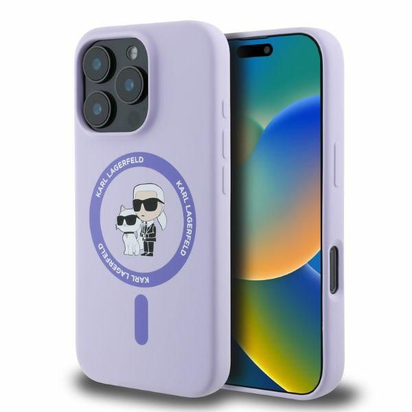 Tagakaaned Karl Lagerfeld Karl Lagerfeld Silicone Karl&Choupette Heads Ring MagSafe Case for iPhone 16 Pro - Purple
