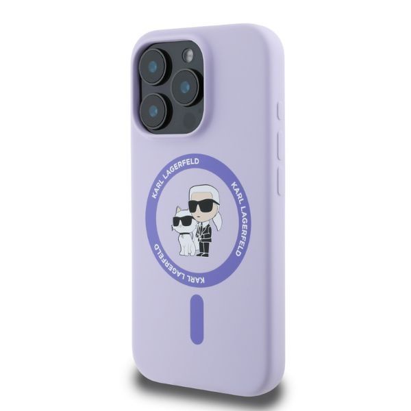 Tagakaaned Karl Lagerfeld Karl Lagerfeld Silicone Karl&Choupette Heads Ring MagSafe Case for iPhone 16 Pro - Purple