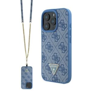 Cits mobilo telefonu aksesuārs Guess  Guess Leather Metal Logo Strass Crossbody Case for iPhone 16 Pro - Blue