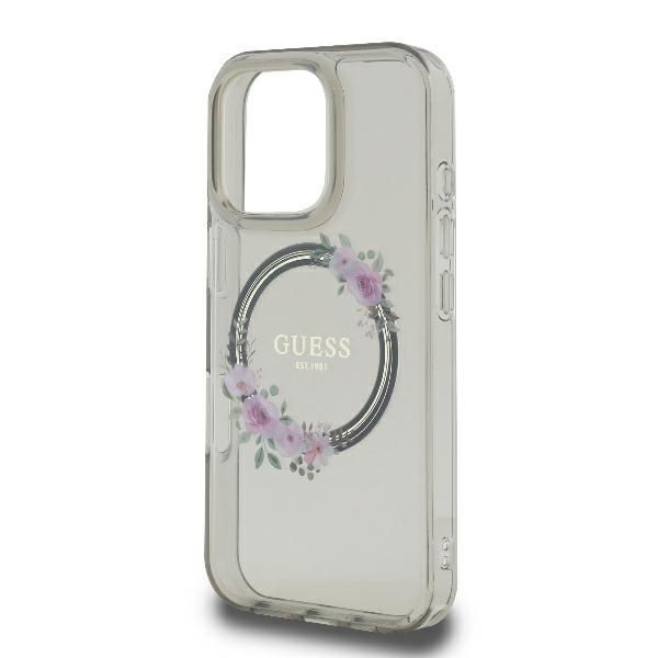 Muu telefoni lisavarustus Guess Guess IML Flowers Wreath MagSafe iPhone 16 Pro Case - Black
