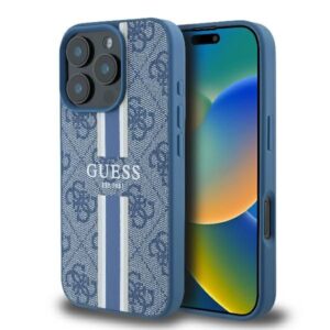 Cits mobilo telefonu aksesuārs Guess  Guess 4G Printed Stripes MagSafe case for iPhone 16 Pro - blue