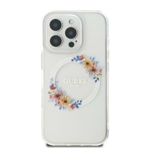 Cits mobilo telefonu aksesuārs Guess  Guess IML Flowers Wreath MagSafe iPhone 16 Case - Clear