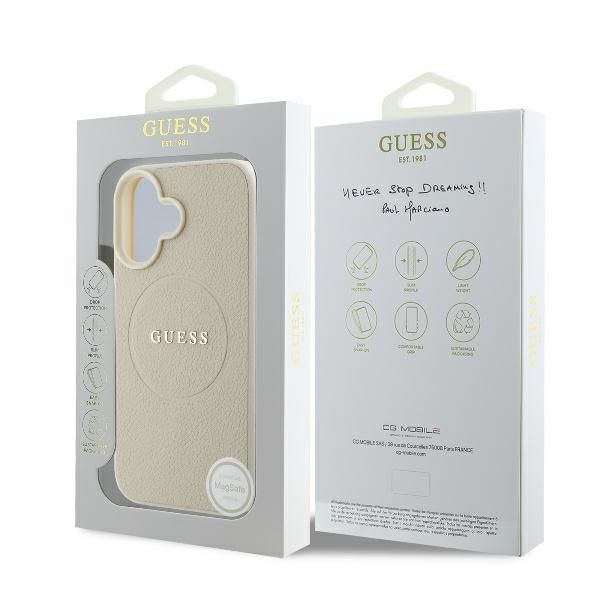 Cits mobilo telefonu aksesuārs Guess Guess Grained Ring MagSafe case for iPhone 16 - beige