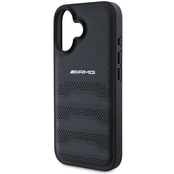 Muu telefoni lisavarustus Mercedes-Benz AMG Leather Debossed Lines Black Logo iPhone 16 Case - Black
