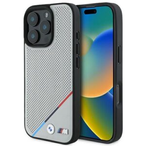 Cits mobilo telefonu aksesuārs BMW  BMW M Perforated Tricolor Line MagSafe Case for iPhone 16 Pro - Gray 