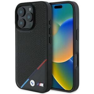 Cits mobilo telefonu aksesuārs BMW  BMW M Perforated Tricolor Line MagSafe Case for iPhone 16 Pro - Black 