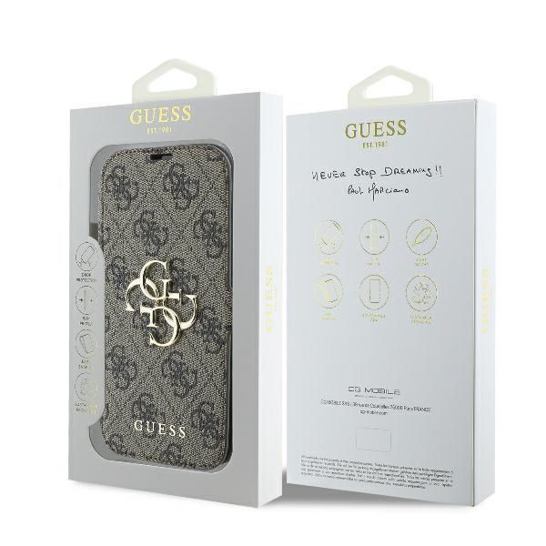 Cits mobilo telefonu aksesuārs Guess Guess 4G Metal Logo iPhone 16 Plus Case - Brown