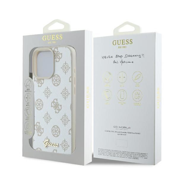 Cits mobilo telefonu aksesuārs Guess Guess Peony Script Logo MagSafe iPhone 16 Pro Case - White