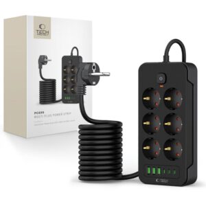 Other Phone Accessory Tech-Protect  Tech-Protect PC6X6 Power Strip 6 Sockets 240V + 3xUSB-A + 3xUSB-C 200cm - Black 