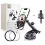Kitas telefono priedas Tech-Protect  Tech-Protect MM15W-V6 15W Car Charger Holder with MagSafe for Dashboard and Air Vent - Black 