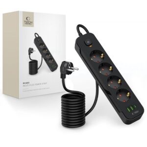 Other Phone Accessory Tech-Protect  Tech-Protect PCL4X3 Power Strip 4 Sockets 240V + 2xUSB-A + 1xUSB-C 200 cm - Black 