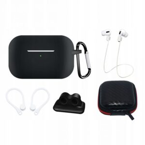 Nugarėlės dėklai Hurtel  Silicone Case Set for AirPods Pro 2 / AirPods Pro 1 + Case / Ear Hook / Neck Strap / Watch Strap Holder / Carabiner - black 