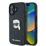 Cits mobilo telefonu aksesuārs Karl Lagerfeld  Karl Lagerfeld Monogram Karl Head Pin iPhone 16 Case - Black 