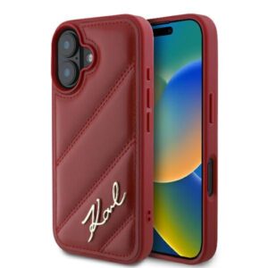 Kitas telefono priedas Karl Lagerfeld  Karl Lagerfeld Diagonal Quilted Script iPhone 16 Case - Red 