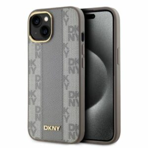 Cits mobilo telefonu aksesuārs DKNY  DKNY Leather Checkered Mono Pattern MagSafe iPhone 14 Case - Beige 