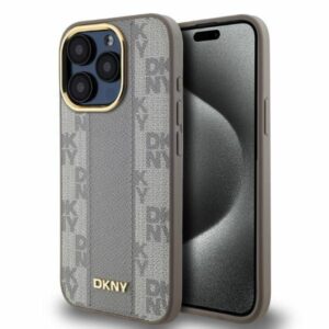 Cits mobilo telefonu aksesuārs DKNY  DKNY Leather Checkered Mono Pattern MagSafe iPhone 15 Pro Case - Beige 