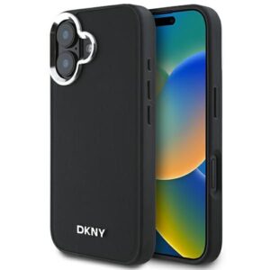 Cits mobilo telefonu aksesuārs DKNY  DKNY Plain Silver Logo MagSafe iPhone 16 Case - Black 