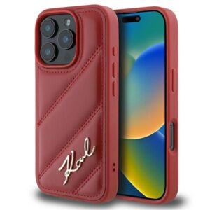 Cits mobilo telefonu aksesuārs Karl Lagerfeld  Karl Lagerfeld Quilted Signature iPhone 16 Pro Case - Red 