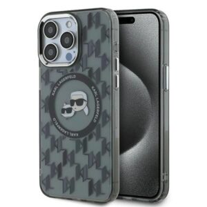 Kitas telefono priedas Karl Lagerfeld  Karl Lagerfeld IML Monogram Karl & Choupette Head MagSafe iPhone 15 Pro Case - Black 