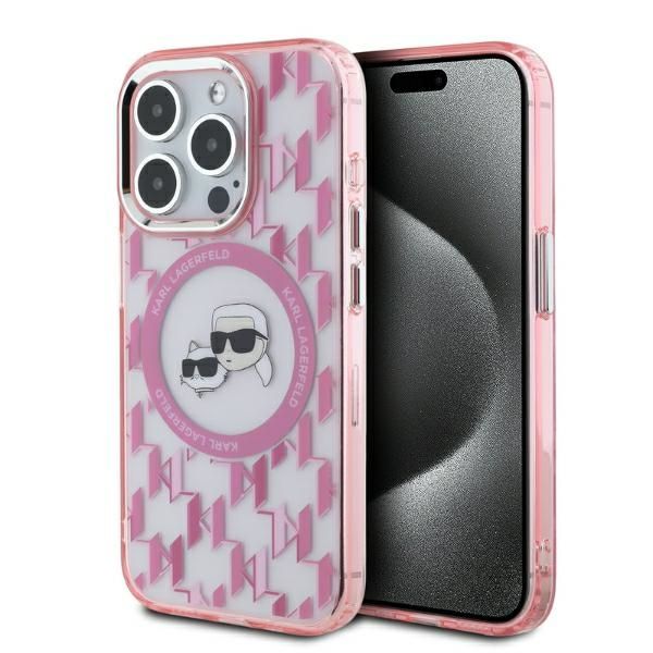 Other Phone Accessory Karl Lagerfeld Karl Lagerfeld IML Monogram Karl & Choupette Head MagSafe iPhone 15 Pro Case - Pink