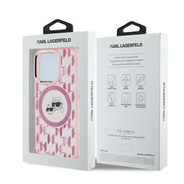 Other Phone Accessory Karl Lagerfeld Karl Lagerfeld IML Monogram Karl & Choupette Head MagSafe iPhone 15 Pro Case - Pink