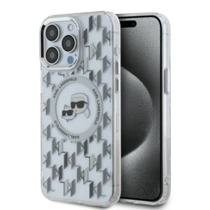 Kitas telefono priedas Karl Lagerfeld  Karl Lagerfeld IML Monogram Karl & Choupette Head MagSafe iPhone 15 Pro Case - Clear 