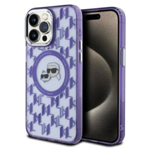 Kitas telefono priedas Karl Lagerfeld  Karl Lagerfeld IML Monogram Karl & Choupette Head MagSafe iPhone 15 Pro Case - Purple 