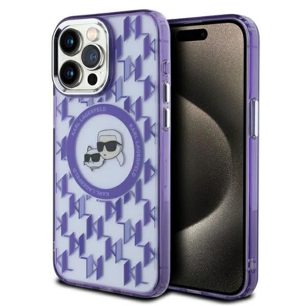 Muu telefoni lisavarustus Karl Lagerfeld Karl Lagerfeld IML Monogram Karl & Choupette Head MagSafe iPhone 15 Pro Case - Purple