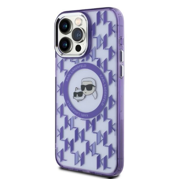 Kitas telefono priedas Karl Lagerfeld Karl Lagerfeld IML Monogram Karl & Choupette Head MagSafe Case for iPhone 15 Pro Max - Purple