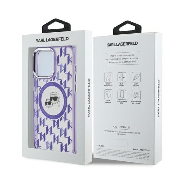 Kitas telefono priedas Karl Lagerfeld Karl Lagerfeld IML Monogram Karl & Choupette Head MagSafe Case for iPhone 15 Pro Max - Purple