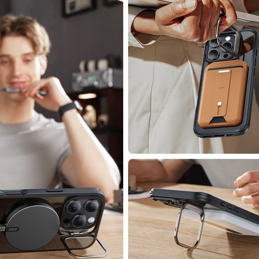 Other Phone Accessory ESR ESR Classic Hybrid Kickstand Halolock MagSafe Case with Stand + Tempered Glass for iPhone 16 Pro Max - Clear with Black Frame