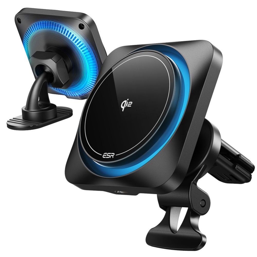 Cits mobilo telefonu aksesuārs ESR ESR Halolock CryoBoost MagSafe Inductive Charger Holder for Dashboard and Air Vent with Qi 2 15W - Black